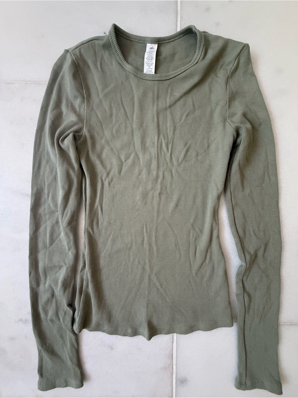ALO Yoga Olive Ribbed Long-Sleeve Crew Top